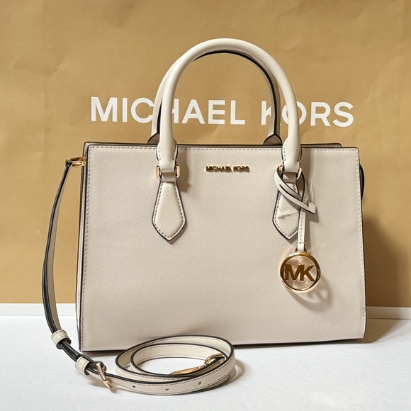 Michael Kors Sheila Medium Center Zip Satchel Shoulder Crossbody Bag Light Cream - Picture 2 of 11